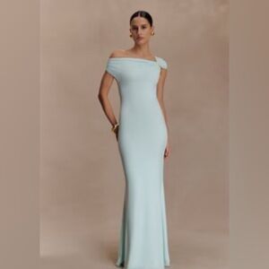Meshki Kinsley Lagoon Blue Slinky Maxi Dress